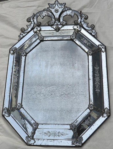 антикварное восьмиугольное зеркало с серебрением, 19 век