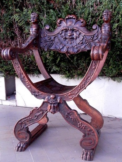 антикварное курульное кресло ренессанс, 19 век