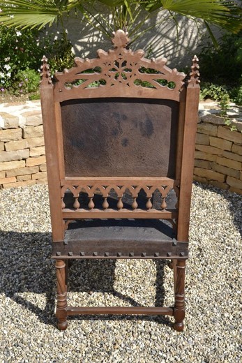 gothic walnut and leather armchair