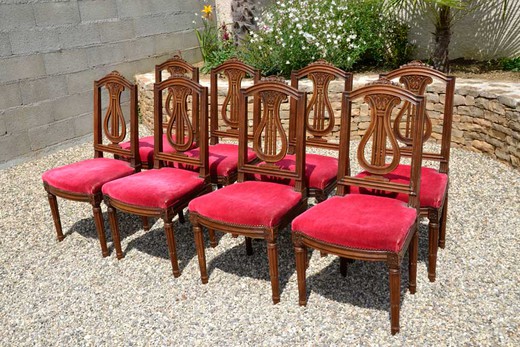 антикварный набор стульев из ореха, стиль людовик 16