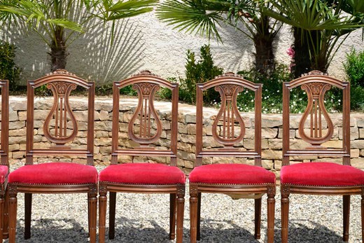 винтажный набор стульев из ореха, стиль людовик 16