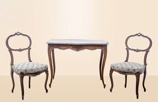 антикварная мебель из ореха - стол и 2 стула