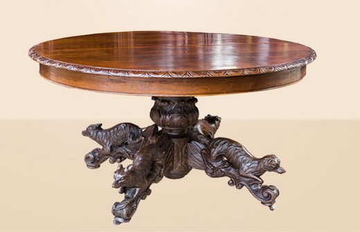 антикварная мебель - круглый стол из дуба, стиль людовик 13
