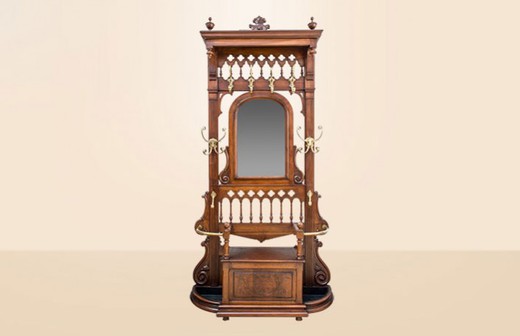 антикварная мебель - вешалка с зеркалом из ореха