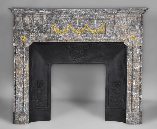 антикварный каминный портал из мрамора и чугуна, 19 век