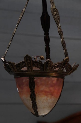 chandelier vintage glass and bronze