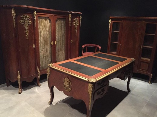 антикварная мебель - комплект мебели для кабинета из дерева и бронзы