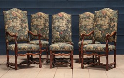 antique oak armchairs set XXth C