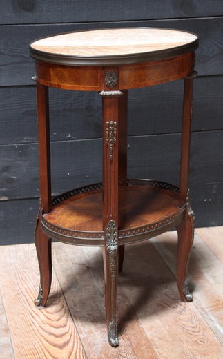 старинная мебель - небольшой столик из дерева и мрамора, 20 век