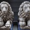 Antique pair concrete garden lions