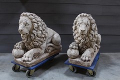 Antique pair concrete garden lions