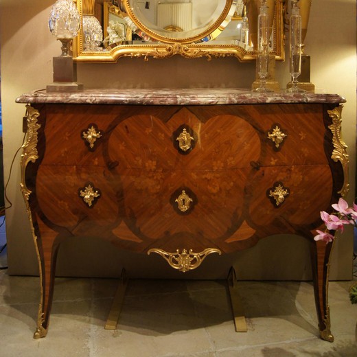 антикварная мебель - комод людовик 15 из дерева и мрамора, 19 век