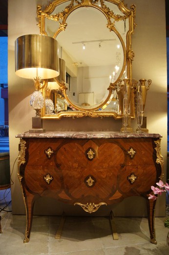мебель в стиле людовик 15 - комод 2 двери с мрамором и бронзой, 19 век