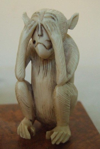 винтажная скульптура 3 обезьяны мудрости из слоновой кости