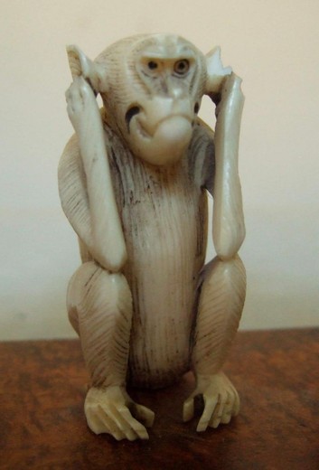 антикварная статуэтка мудрые обезьяны, слоновая кость, 19 век