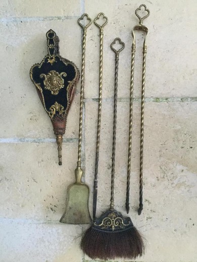 антикварный набор принадлежностей для камина, бронза, 19 век 