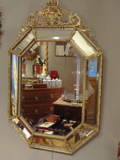 антикварное зеркало людовик 13 из бронзы с золочением, 19 век