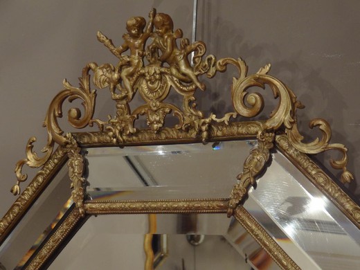 винтажное зеркало людовик 13 из бронзы с золочением, 19 век