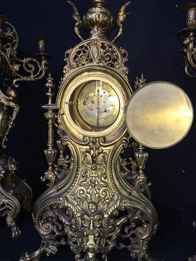 антикварные часы для камина с канделябрами, бронза, 19 век
