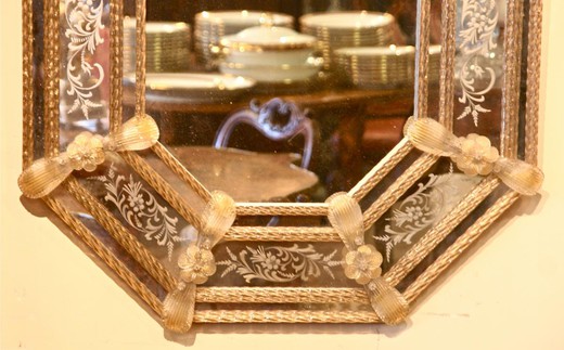 винтажное восьмиугольное зеркало из муранского стекла, 20 век