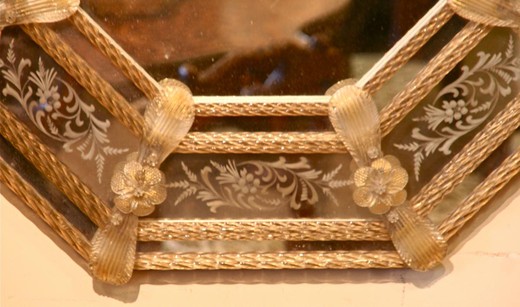 винтажное зеркало из муранского стекла с узорами, середина 20 века