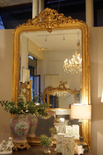 антикварное зеркало в стиле луи филипп из дерева с золотом, 19 век