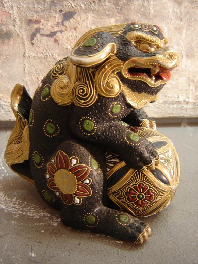 антикварная китайская собака фу из керамики, 1900 год