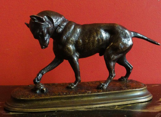 антикварная статуэтка из бронзы собака и черепаха, 19 век