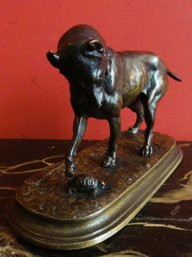 антикварная бронзовая статуэтка собака и черепаха, 19 век