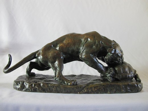 антикварная статуэтка из бронзы тигр и черепаха, 19 век