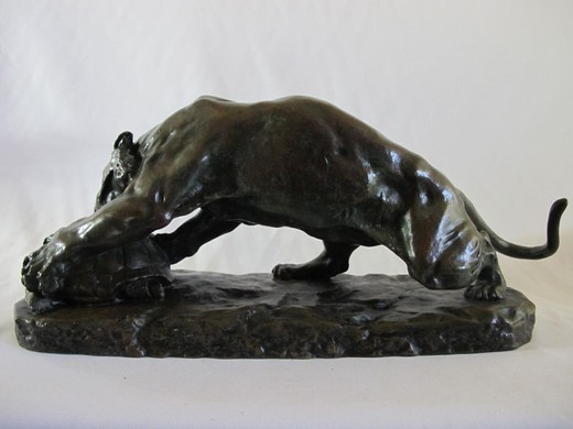 винтажная статуэтка из бронзы тигр и черепаха, 19 век