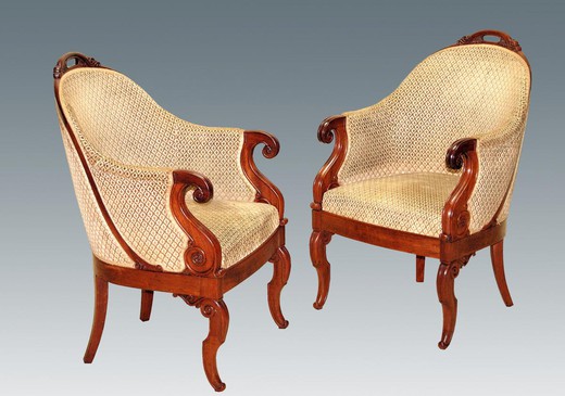 антикварная мебель - парные кресла из красного дерева, 19 век