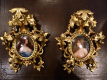 Pair Of Miniatures On Italian Porcelain Frame Dore