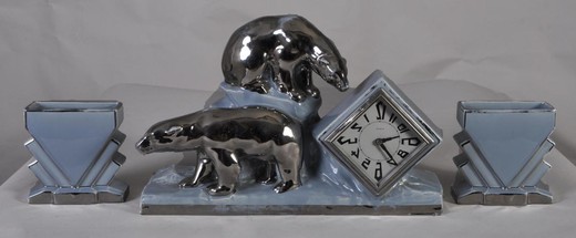 старинные часы медведи из фарфора и эмали, 20 век, ар деко