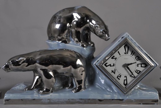 винтажные часы медведи из фарфора и эмали, 20 век, ар деко