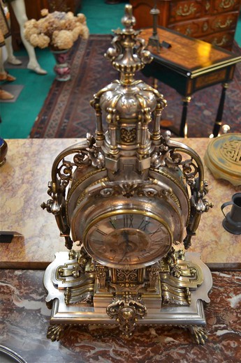 старинные настольные часы ренессанс из бронзы и латуни, 19 век