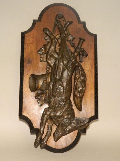 антикварный медальон на стену трофеи с лисой, 19 век