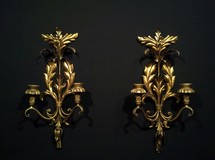 antique pair of bronze wall sconces