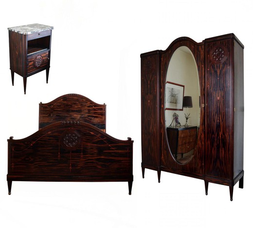 антикварная мебель - спальня из эбенового дерева и мрамора, 20 век
