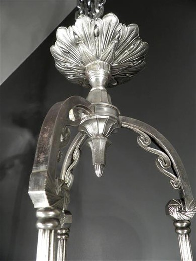 антикварная люстра из бронзы и стекла, стиль ар деко, 20 век