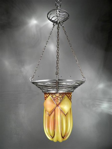 антикварная люстра из кованого металла и стекла, 20 век