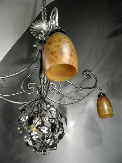 винтажная люстра из кованого металла и стекла, 20 век