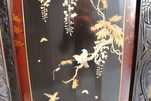 ширма из Японии старинная складная ширма с четырьмя лакированными панелями 19 век XIX век