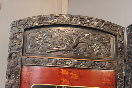 ширма из Японии старинная складная ширма с четырьмя лакированными панелями 19 век XIX век