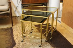x3 brass and smoked glass nested tables