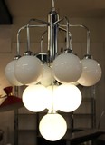 Chrome and opaline art-deco chandelier light 