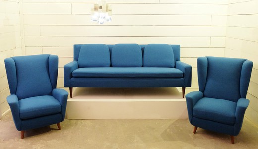 антикварная мебель - диван и кресла в синем цвете, de coene