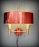 Pair of brass and metal wall lamps