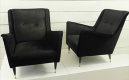 Pair Of Black Armchairs, Italy