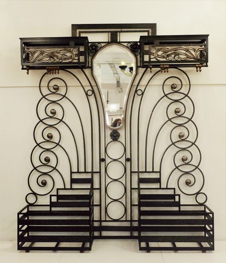 антикварная мебель - вешалка с зеркалом из кованного металла